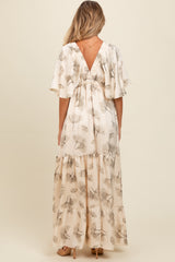 Cream Floral Deep V-Neck Maternity Maxi Dress