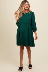 Forest Green Knit Ruffle Trim Maternity Dress