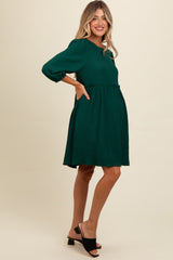 Forest Green Knit Ruffle Trim Maternity Dress