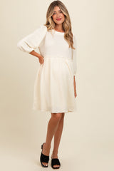 Cream Knit Ruffle Trim Maternity Dress