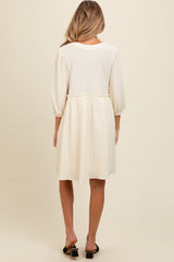 Cream Knit Ruffle Trim Maternity Dress