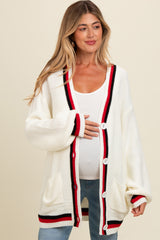 Ivory Contrast Border Open Maternity Cardigan