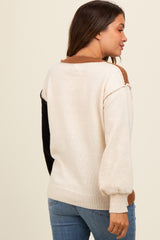 Brown Colorblock Sleeve Maternity Sweater