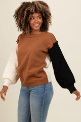 Brown Colorblock Sleeve Sweater