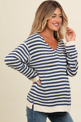 Navy Striped Relaxed Fit V-Neck Maternity Sweater