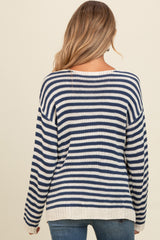 Navy Striped Relaxed Fit V-Neck Maternity Sweater