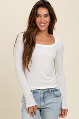 Ivory Ribbed Square Neck Long Sleeve Maternity Top