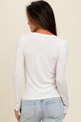 Ivory Ribbed Square Neck Long Sleeve Top