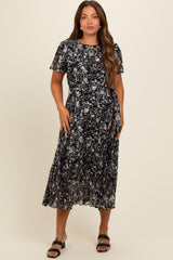 Black Floral Pleated Maternity Midi Dress