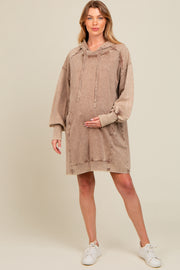 Mocha Mineral Wash Maternity Hoodie Dress