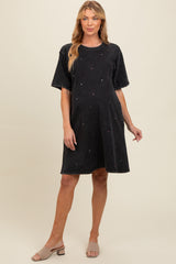 Black Rhinestone Mineral Washed Maternity T-Shirt Dress