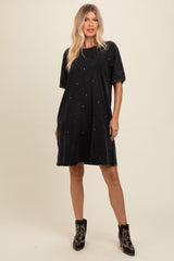 Black Rhinestone Mineral Washed Maternity T-Shirt Dress