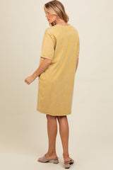 Yellow Rhinestone Mineral Washed Maternity T-Shirt Dress