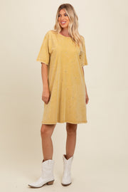 Yellow Rhinestone Mineral Washed T-Shirt Dress