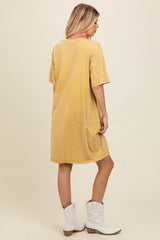 Yellow Rhinestone Mineral Washed T-Shirt Dress