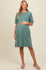 Teal Rhinestone Mineral Washed Maternity T-Shirt Dress