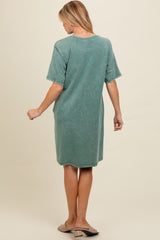 Teal Rhinestone Mineral Washed Maternity T-Shirt Dress