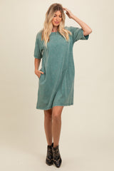 Teal Rhinestone Mineral Washed Maternity T-Shirt Dress