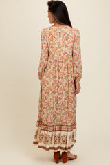 Cream Floral Border Print Maxi Dress