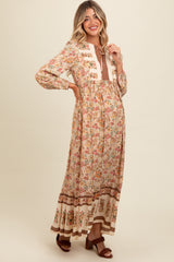 Cream Floral Border Print Maternity Maxi Dress