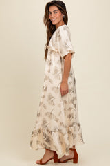 Cream Floral Chiffon Ruffle Accent Maxi Dress