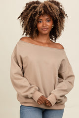 Taupe One Shoulder Maternity Sweatshirt