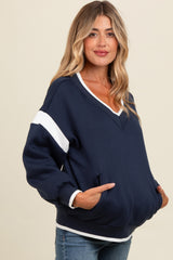 Navy Contrast Sleeve V-Neck Maternity Sweatshirt