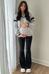 Heather Grey Contrast Sleeve V-Neck Maternity Sweatshirt