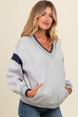 Heather Grey Contrast Sleeve V-Neck Maternity Sweatshirt