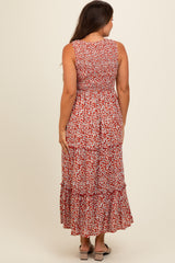 Rust Floral Sleeveless Ruffle Tiered Maternity Maxi Dress