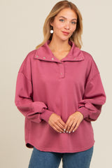 Mauve Snap Collar Oversized Pullover