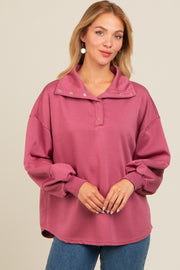 Mauve Snap Collar Oversized Pullover