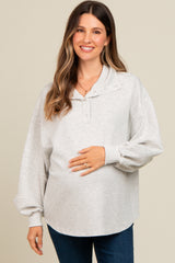 Heather Grey Snap Collar Oversized Maternity Pullover