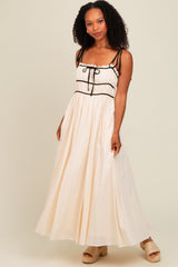 Cream Contrast Ribbon Trim Maxi Dress