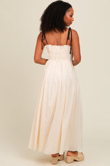 Cream Contrast Ribbon Trim Maxi Dress