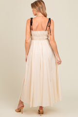 Cream Contrast Ribbon Trim Maternity Maxi Dress