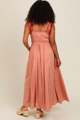 Salmon Contrast Ribbon Trim Maxi Dress