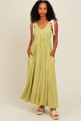 Lime Contrast Shoulder Tie Smocked Maxi Dress