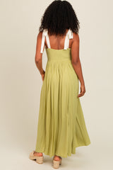 Lime Contrast Shoulder Tie Smocked Maxi Dress