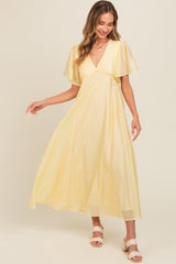 Yellow V-Neck Flutter Sleeve Maternity Maxi Dress