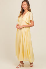 Yellow V-Neck Flutter Sleeve Maxi Dress