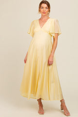 Yellow V-Neck Flutter Sleeve Maternity Maxi Dress