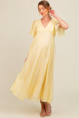 Yellow V-Neck Flutter Sleeve Maternity Maxi Dress