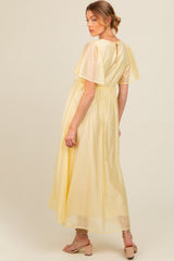 Yellow V-Neck Flutter Sleeve Maternity Maxi Dress