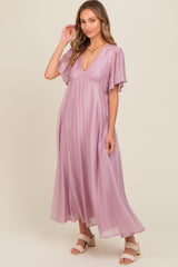 Lavender V-Neck Flutter Sleeve Maxi Dress