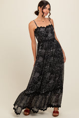 Black Floral Contrast Trim Maxi Dress