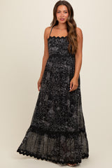 Black Floral Contrast Trim Maternity Maxi Dress