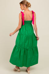 Green Contrast Shoulder Straps Maternity Maxi Dress