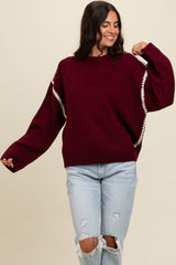 Burgundy Contrast Stitch Sweater