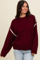 Burgundy Contrast Stitch Maternity Sweater